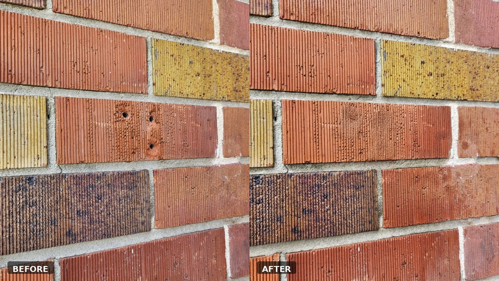 Before and after brick repair — damaged brick face vs repaired matching brickwork