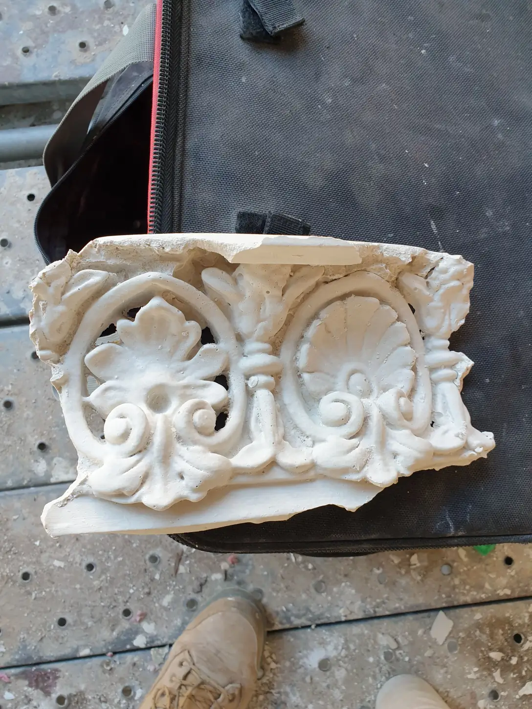 Reproduced plaster moulding section with shell and palmette motifs